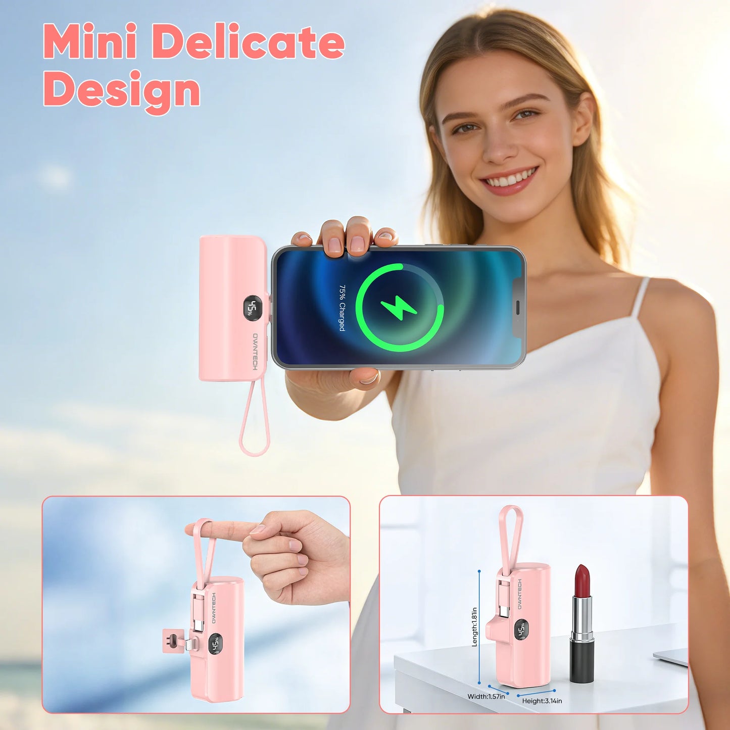 Portable Charger Power Bank for Iphone Android with LED Display 5000Mah Mini Fast Charger Battery Pack Compatible with Iphone 15/14/13/12