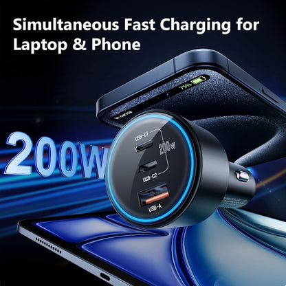 USB C Car Charger Fast Charging 200W, Dual PD 100W Type C Car Charger, PD3.0/QC4
