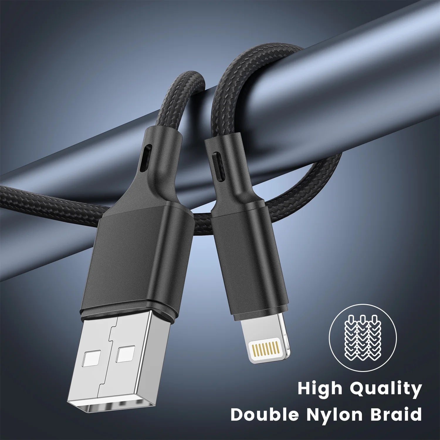 Lightning Cable, 3Pack [Apple Mfi Certified] Nylon Fast Charging (3/6/6Ft)，Compatible with Iphone 14/13/12/11 Pro Max/Pro 13/12 Mini MAX XS Xr X 6 Airpods Ipad, Black