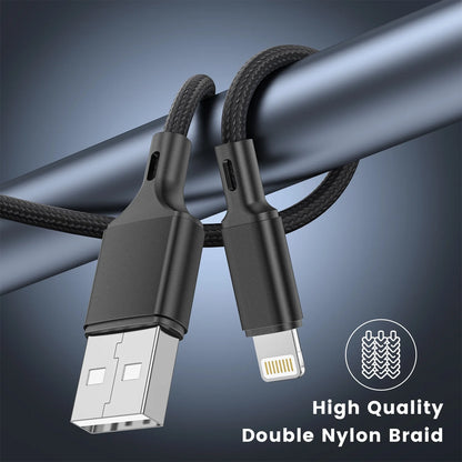 Lightning Cable, 3Pack [Apple Mfi Certified] Nylon Fast Charging (3/6/6Ft)，Compatible with Iphone 14/13/12/11 Pro Max/Pro 13/12 Mini MAX XS Xr X 6 Airpods Ipad, Black