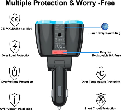 Cargador De Carro Adaptador 2 Socket 2.4A 2 Usb Coche Para Phone Tablet