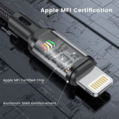 Lightning Cable, 3Pack [Apple Mfi Certified] Nylon Fast Charging (3/6/6Ft)，Compatible with Iphone 14/13/12/11 Pro Max/Pro 13/12 Mini MAX XS Xr X 6 Airpods Ipad, Black