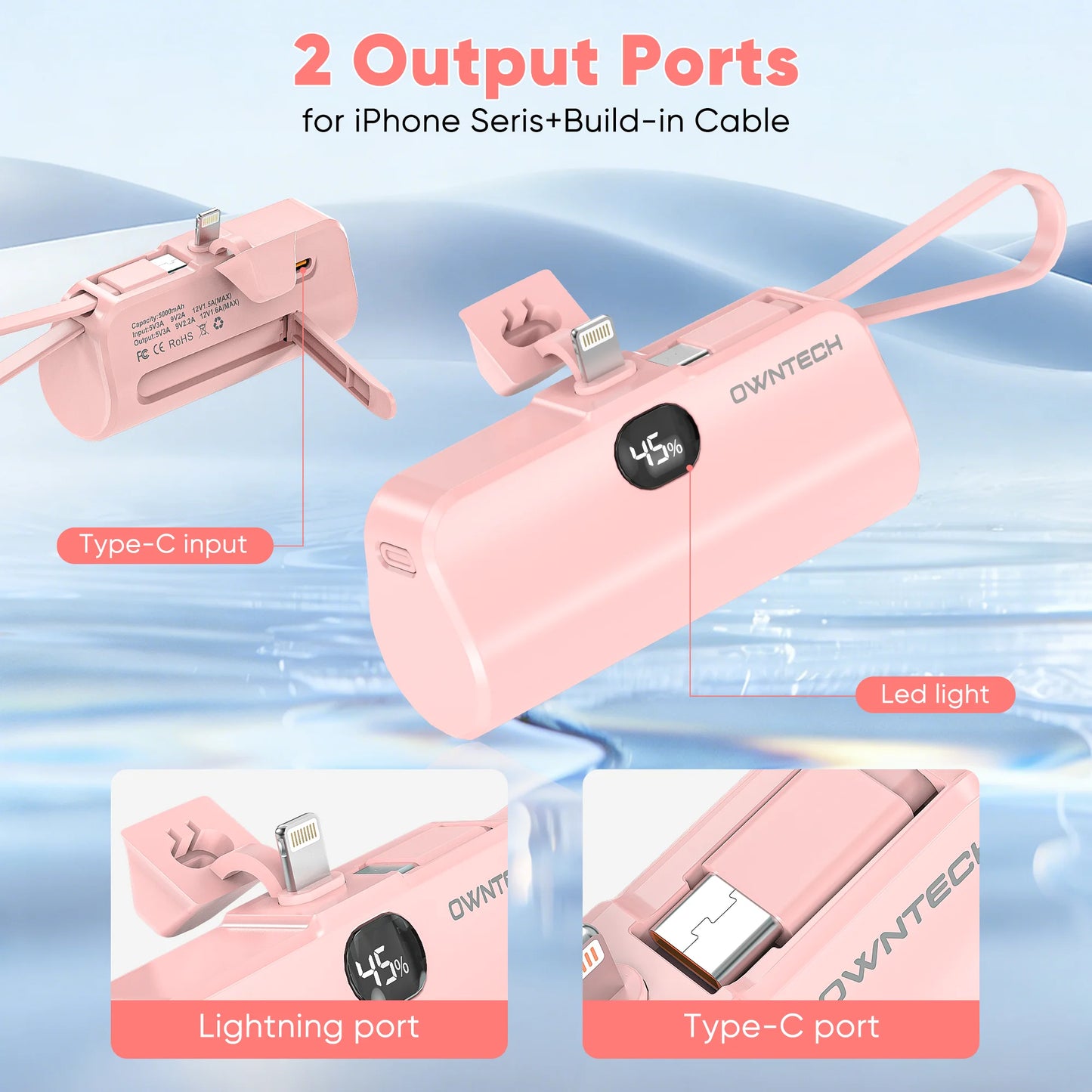 Portable Charger Power Bank for Iphone Android with LED Display 5000Mah Mini Fast Charger Battery Pack Compatible with Iphone 15/14/13/12