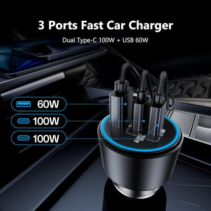 USB C Car Charger Fast Charging 200W, Dual PD 100W Type C Car Charger, PD3.0/QC4