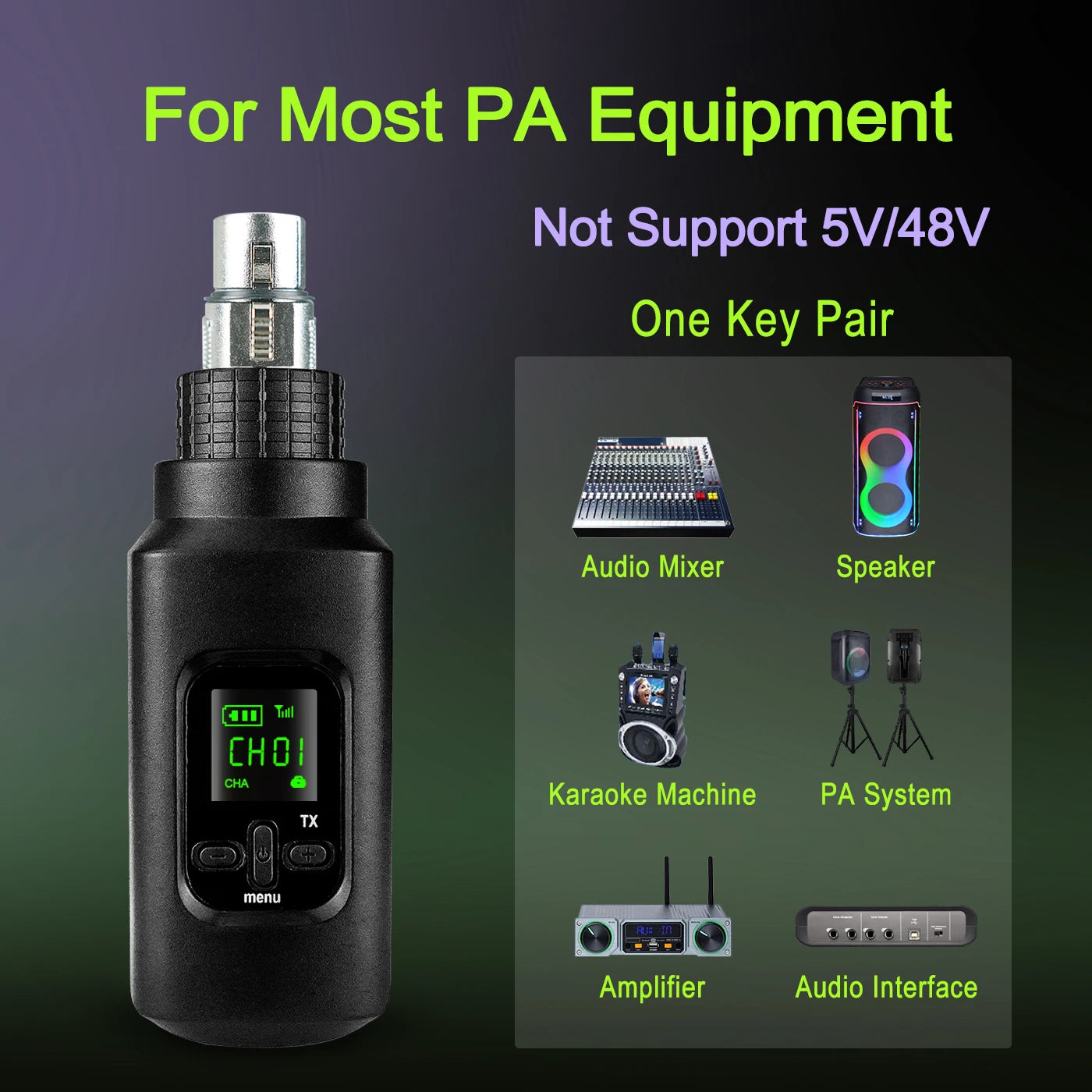 Wireless Microphone Converter XLR Transmitter and Receiver System for Dynamic and Condenser Microphone