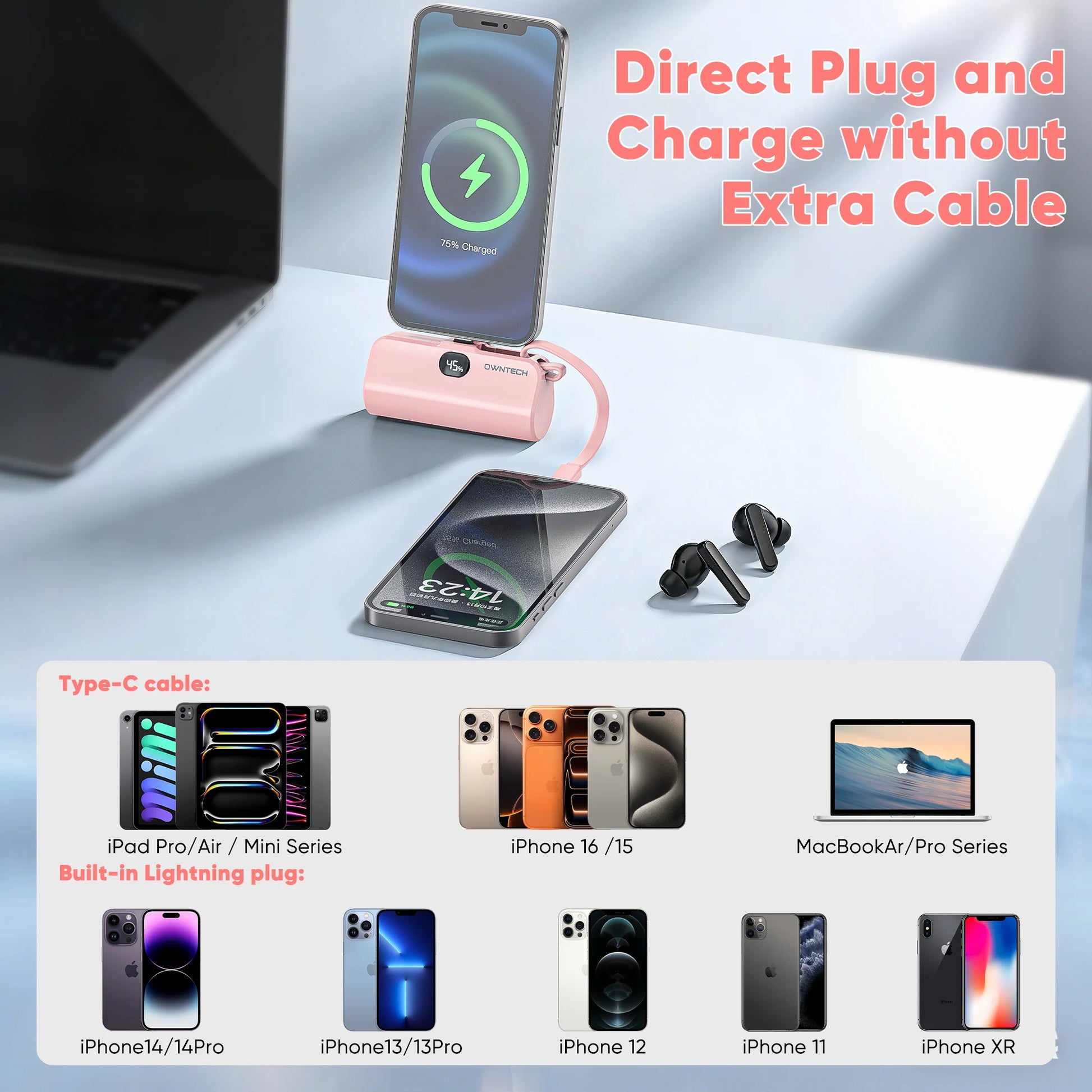 Portable Charger Power Bank for Iphone Android with LED Display 5000Mah Mini Fast Charger Battery Pack Compatible with Iphone 15/14/13/12
